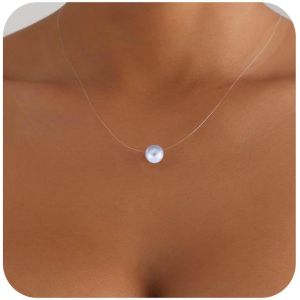 Kal-Pendentif En Cristal Vintage Collier Ras Du Cou En Strass Solitaire Minuscule Cha&icirc;ne Invisible Transparente Ligne De P&ecirc;che Cz Bijoux Pour Femmes (Cristal Rond) - Neuf