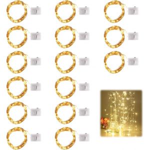JGD-15 Pièces Guirlande Lumineuse LED a Pile, Mini Guirlande Led à Pile, 2M 20 LED Blanc Chaud Guirlandes, Fairy Lights Mini, Fil de Cuivre Lumineux pour Bouteilles, Cadeaux, Bouquets, Mariages, Fête - Neuf