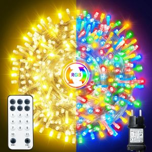 Jgd-35m Guirlande Lumineuse De No&euml;l, 300 Led Lumi&egrave;res De No&euml;l Int&eacute;rieur Et Ext&eacute;rieure &Eacute;lectrique 11 Modes Etanche Guirlande D&eacute;corative Pour Maison Sapin Fen&ecirc;tre F&ecirc;te, Blanc Chaud/Multicolore - Neuf