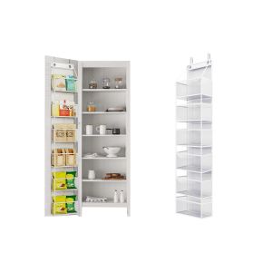 Organisateur de garde-manger &agrave; 6 &eacute;tag&egrave;res &agrave; suspendre &agrave; la porte, avec poches transparentes, pour le rangement dans les placards et la salle de bain - Neuf