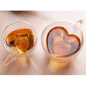 Tasses &Agrave; Caf&eacute; En Verre &Agrave; Double Paroi Isolante En Forme De C?ur - Lot De 2 - Neuf