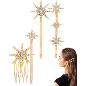 Kal-Bijoux Femme,Strass Cheveux,4 Pièces Pinces À Cheveux Strass, Épingle À Cheveux De Mariage,Pinces À Cheveux En Métal Pour Les Mariées Demoiselles D'honneur Femmes Filles,Style Bohème(Or) - Neuf