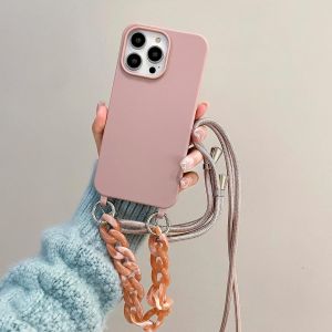 Kal-Coque De Protection Avec Bracelet Pour Iphone 14 - Coque Chaîne, Avec Bandoulière En Nylon - En Silicone - Avec Cordon De Suspension, Bande Élégante - Pour Iphone 14 - Rose Sable - Neuf