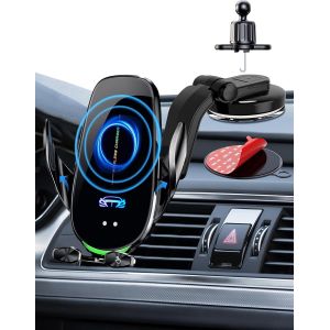 15w Support Telephone Voiture Induction, Chargeur Sans Fil Rapide Automatic Clamping Porte Clip De Sortie D'air Pour Iphone Samsung Huawei Lg Tous Les Appareils Qi - Neuf