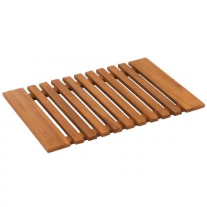 Paillasson En Teck Hwc-N10, Tapis De Douche Tapis De Bain, Teck De Qualit&eacute; B-Grade (Bois De CUr, 20-30 Ans), 4x60x40cm - Neuf