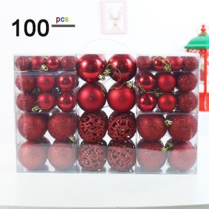 Lot de 100 boules de Noël rouges de différentes tailles, en plastique incassable, pour décoration de Noël en intérieur ou en extérieur (3/4/6 cm) - Neuf