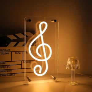 N&eacute;on De Notes De Musique &Agrave; Intensit&eacute; Variable Pour D&eacute;coration Murale Et De Table, Bo&icirc;te Lumineuse Led Aliment&eacute;e Par Usb, Panneau Lumineux Led, D&eacute;coration Pour Bar, Studio De Musique, Par - Neuf