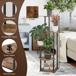 KALANKA-Étagère d'angle à 5 niveaux en bois noir pour décoration d'intérieur/extérieur - Neuf