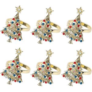 (Or Arbre De Noël) De Noël, Ronds De Serviette Lot De 6, Le Diamant Rond De Serviette Pour Le Mariage, L'action De Grâces, Les Réunions De Famille, D'anniversaire Et De Fête Ou Un Dîner - Neuf