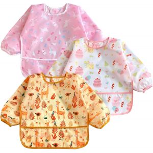 Kalanka-Lot De 3 Bavoirs Imperm&eacute;ables &Agrave; Manches Longues Pour B&eacute;b&eacute; De 6 &Agrave; 36 Mois (G&acirc;teau, Lapin, Girafe, Fille), Multicolore, Taille Unique - Neuf