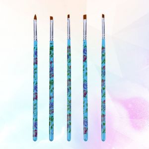 Lot De 5 Pinceaux A Ongles 2 Couleurs Pour Vernis Gel Uv, Poudre, Peinture 3d, Outil De Manucure (Bleu) - Neuf