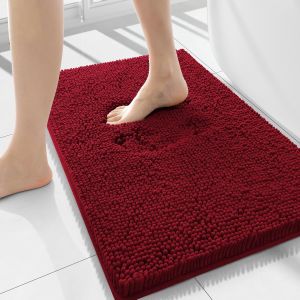 Tapis de Bain Antiderapant,Tapis Salle de Bain en Microfibre Chenille Douce,Tapis de Bain Absorbant,Lavable en Machine-50 x 80 cm-Rouge Bordeaux - Neuf