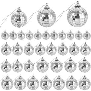 Lot De 36 Boules Disco Argentées À Paillettes - 3 Tailles - Mini Boules Disco Réfléchissantes En Verre Avec Boucle De Corde Pour Décoration De Fête Discothèque, Mariage, Anniversaire - Neuf