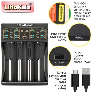 Liitokala Lii-202 Lii-402 Chargeur De Batterie Intelligent Universel | Pour 18650 21700 Li-Ion | 3,2 V/3,7 V/3,85 V | Sortie Usb-C 5v 2a--Lii-402 - Neuf