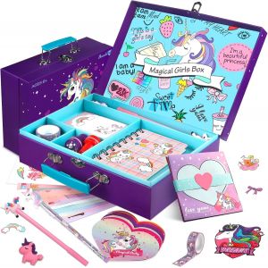 JEXNOVASHOP-Ensemble de papeterie Unicorn Journal, cadeaux de licornes pour les filles de 6 &agrave; 12 ans, kit de lettre et d'artisanat de 49 pi&egrave;ces avec &eacute;tui de rangement - Neuf