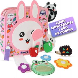 Livre Montessori 1 an-Jouet &eacute;ducatif Montessori B&eacute;b&eacute;-Tableau sensoriel en feutre-Livre interactif multisensoriel pour le d&eacute;veloppement de l'enfant 1 2 3 4 ans (Rabbit) - Neuf