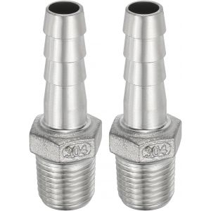 Kalanka-Raccord De Tuyau &Agrave; Barbe En Acier Inoxydable 304, Lot De 2 Raccords De Tuyau &Agrave; Barbe De 3/8"" X Filetage Pt De 1/4"" Adaptateur De Connecteur De Tuyau Rapide Pour Raccordement D'air - Neuf