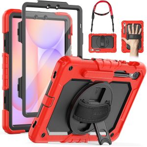 Coque Pour Samsung Galaxy Tab S10 Lite / S10 Fe / S9 Fe 10.9 Pouces / S9 11 Pouces, Coque Antichoc Avec Protecteur D'&eacute;cran, Dragonne, Bandouli&egrave;re, Support Et Porte-Stylo, Rouge - Neuf