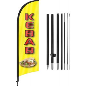 Mevronisshop-Kebab Plume Drapeau, 8ft Kebab Drapeau Publicitaire Avec Kit Poteau, Piquet De Sol,Signs Publicitaire Exterieur Adapt&eacute; Pour Publicit&eacute; En Magasin Et Ext&eacute;rieur - Neuf