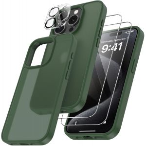 Kal-4 En 1 Coque Pour Iphone 15 Pro Avec 2 Verre Trempé Et 1 Caméra Protecteur, [Coussin D'air Intégré] Antichoc Antirayures Bumper Protection Housse Pour Iphone 15 Pro 6.1"", Vert Foncé - Neuf