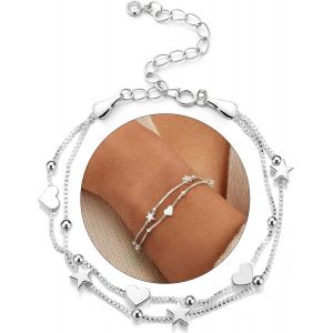Kal-Bracelet Femme Argent Sterling Réglable Bracelets Empilable Bracelet En Perles Papillon Etoile C?ur Charm Bracelet Argent Bijoux Pour Femme - Neuf