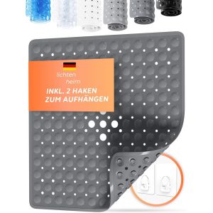 Tapis de douche antidérapant sensible 53 x 53 cm-Avec 2 crochets-Tapis de bain antidérapant-Sans BPA-Tapis de bain résistant à la moisissure et lavable (anthracite) - Neuf