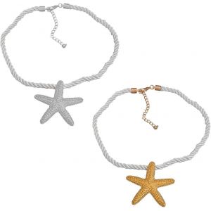 Jum-Collier &Eacute;toile De Mer 2 Pi&egrave;ces,Collier &Eacute;l&eacute;ment Oc&eacute;an,Collier Pendentif,Collier De F&ecirc;te Sur La Plage,Collier De Corde Tress&eacute;e &Agrave; La Mode,Accessoires Vestimentaires - Neuf