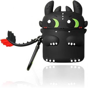 Etui en Silicone de Dessin anim&eacute; 3D pour Airpods 1 2,D&eacute;mon de la Nuit Mignon Apparence cr&eacute;ative Kawaii &eacute;tanche Antichoc pour Airpod Bo&icirc;tier de Charge Etui de Protection avec Porte-cl&eacute;s(Noir) - Neuf