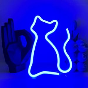 Chat N&eacute;on Bleu Neon Signe Animaux Enseigne Au N&eacute;on Enseigne Lumineuse Decor Par Batterie Et Usb Aliment&eacute; Pour Chambre, Saint Valentin, No&euml;l, Cadeaux D'anniversaire - Neuf