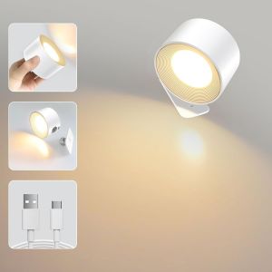 Applique Murale Interieur,Led Spots Muraux Murale Touch,3 Niveaux De Luminosit&eacute; 3 Temp&eacute;rature,Avec Port De Charge Usb,Rotatifs &Agrave; 360&deg;,Pour Chambre Chevet,Salon,Escalier,Couloir,1 Pi&egrave;ce(Blanc) - Neuf
