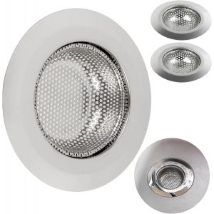 JGD-Cr&eacute;pine de vidange, Jeu de 3, &Oslash; 90 mm, Convient aux drains de &Oslash; int&eacute;rieur 57 mm, d&eacute;passe de 20 mm de Profondeur dans Le Bec, cr&eacute;pine d'&eacute;vier avec Ajustement optimis&eacute;, id&eacute;ale pour Evier, Baignoire - Neuf