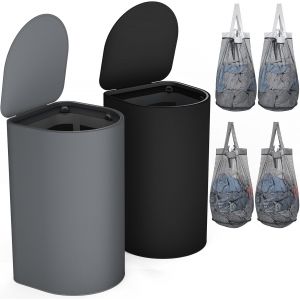 MEVRONISSHOP-Lot de 2 paniers &agrave; linge avec couvercle, grande capacit&eacute; de 140 l, avec 2 compartiments pour trier le linge sale, 4 sacs int&eacute;rieurs amovibles, facile &agrave; monter, noir/gris fonc&eacute; - Neuf