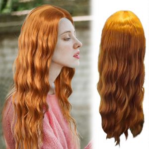 Rare Beauté Européenne Et Américaine Petite Perruque En Dentelle, Cheveux Longs Bouclés Pour Femmes, Large Couverture De Tête Complète En Fibre Synthétique Ondulée Orange - Neuf