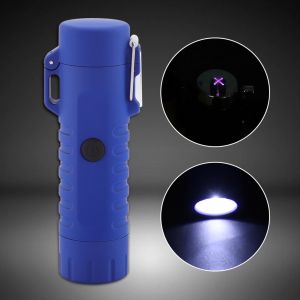HJLIAN Briquet 2 en 1 USB a double arc, lampe torche LED etanche pour camping (bleu) - Neuf