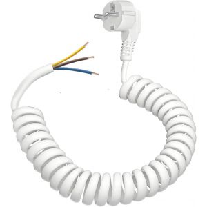 Rallonge Schuko, rallonge avec Contact de Protection, rallonge spiralée Extensible de 0,87 m à 5 m Max, câble spiralé avec fiche de Contact de Protection, câble spiralé 3 conducteurs, Blanc - Neuf