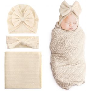Tianyi-Couverture De Réception Pour Nouveau-Né Et Enfant Chaud Pour Fille Avec Bonnet Et Bandeau À N?uds Assortis - Neuf