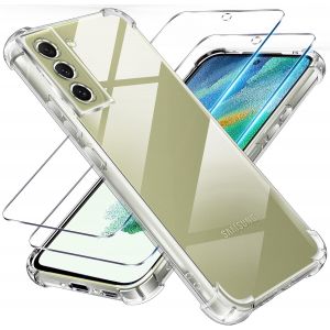 3 En 1 Verre Tremp&eacute; Et Coque Pour Samsung Galaxy S21 Fe 5g /4g, [Coussin D'air Int&eacute;gr&eacute;] Anti-Jaunissement Souple Tpu Bumper Coque Protection Pour Samsung 21fe 5g /4g, Transparente - Neuf