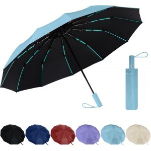 Parapluie Pliant - 12 Nervures Parapluie Solide Automatique Ouverture Et Fermeture Pour Homme Et Femme, Parapluies Anti Vent Tempete Uv Pour Voiture, Valise, Sac &Agrave; Dos - Neuf