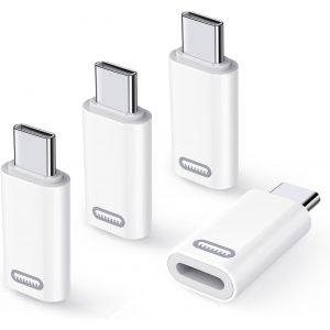 4PCS Adaptateur Convertisseur Lightn-ing Femelle vers USB C M&acirc;le avec Chargeur PD Rapide 35 W/Transfert de Donn&eacute;es pour iPhone 15/16/Pro/Pro Max/Plus, iPad Pro/Air - Neuf