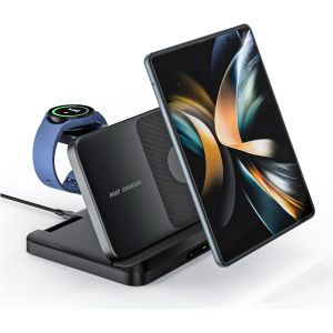 Checarzhn--No1-Station De Charge À Induction Pliable Samsung 3-En-1, Station De Charge Sans Fil, Chargeur Sans Fil Multifonction, Compatible Avec Samsung S24/S23/S22/Z Flip 5/4/Z Fold 5/4/Watch 6/5/4 Et Ga - Neuf