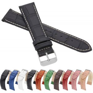 Kal-Croco Lm Bracelet De Montre En Cuir De Vachette Avec Motif Crocodile Noir, Marron, Blanc, Rouge, Bleu, Vert - Neuf