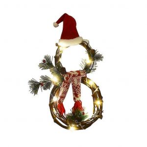 Noël led éclairé rotin cercle couronne avec chapeau écharpe bonhomme de neige en forme de guirlande pendentif suspendu pour - Neuf