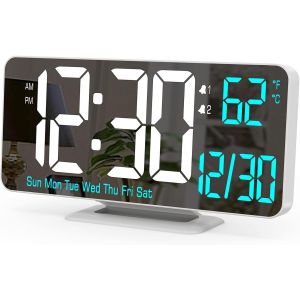 Horloges numériques LED pour Chambre à Coucher,6,7 Pouces,réveil numérique,Fonction de Gradation,12/24 Heures,Date,Jour de la Semaine,température,Horloge de Table,Horloge LED pour - Neuf