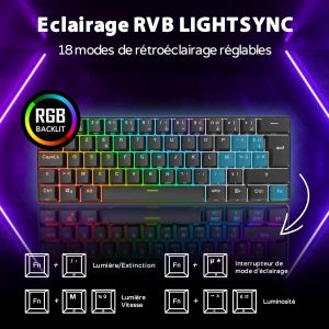 RK61 Clavier Blanc sans Fil, AZERTY Fran&ccedil;ais 60% Clavier Gamer M&eacute;canique RGB R&eacute;tro&eacute;clair&eacute; par Touche Personnalisable, Touches &agrave; Double Injection (Switch Bleu &eacute;changeable &agrave; Chaud) - Neuf