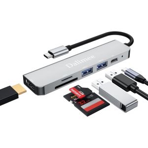 Hub USB C 3.0, station d'accueil 5 en 1 USB C avec 2 ports USB, 4 K HDTV, PD100 W, lecteur de carte SD/TF, station d'accueil de type C compatible avec iPhone 15/16, MacBook, iPad, ordinateur - Neuf