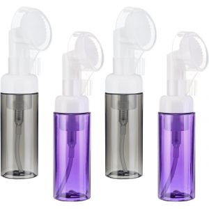 KAL-4Pcs Distributeur De Savon En Mousse, 2Oz / 60Ml Bouteille De Mousse Nettoyante Pour Le Visage Avec Brosse Pour Shampoing, Gel Douche, Transparent Noir/Transparent Violet - Neuf