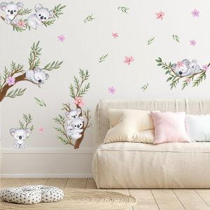 ERYI-2 Feuilles Aquarelle Koala Stickers Muraux Pour Enfants Chambre Pépinière Salle De Jeux Mignon Koala Dormant Sur La Branche D'Arbre Autocollants Diy Décoration De La Maison - Neuf