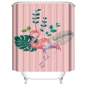 Rideau De Douche De Flamant Ardent 150*180 Cm, Rideau De Douche De Plantes Rideau De Douche En Polyester Imperméable Avec 12 Crochets Pour La Décoration De Noël, Rideau De Salle De Bains - Neuf