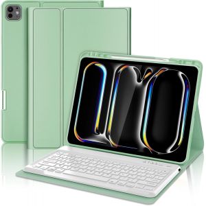 Kal-Coque Clavier Pour Ipad Pro 13'' (M4) 2024 -Azerty Français Clavier, Étui Ipad Pro 13 Pouces Avec Fente Pour Stylo, Clavier Détachable Sans Fil Bluetooth, Vert Clair - Neuf
