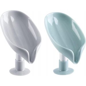 (Vert et gris) Lot de 2 porte-savon à ventouse avec drainage, porte-savon pour cuisine, salle de bain, éponge, savon, douche, facile à nettoyer et à séchage rapide - Neuf